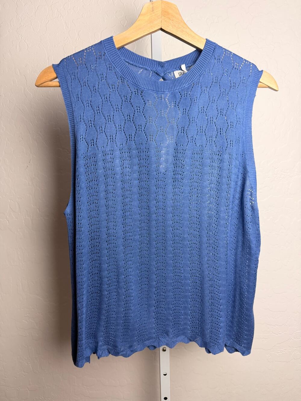 Grace Karin Women’s Knit Two Piece Skirt Set Blue Pointelle Sleeveless Top XL